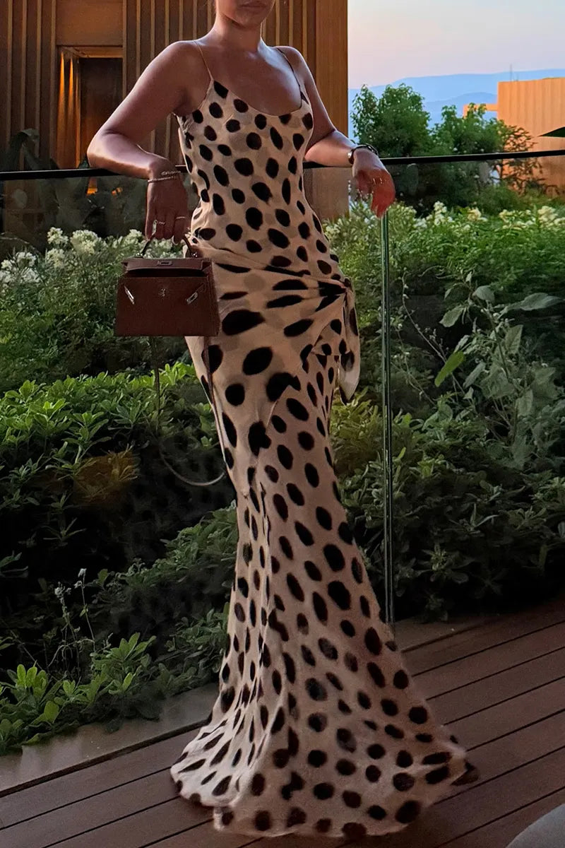 Women's Elegant Vacation Polka Dot Pattern Patchwork Spaghetti Strap Dress