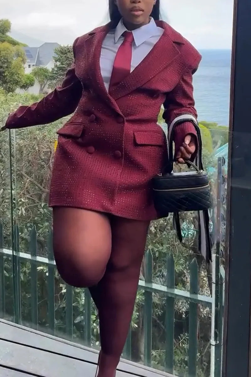 Women Collar Hot Stamping Diamond Temperament Commuting Formal Jacket