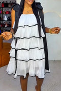 Women Multi-level Patchwork Elegant Casual Dress with Suspenders