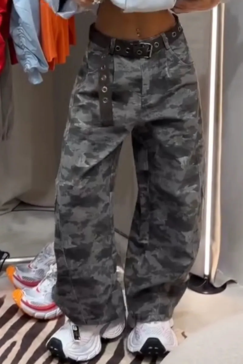 Women Temperament Casual Wide Leg Camouflage Pants