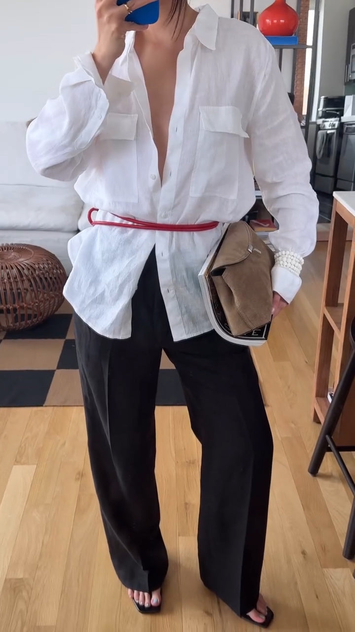Women Lapel Solid Color Casual Shirt