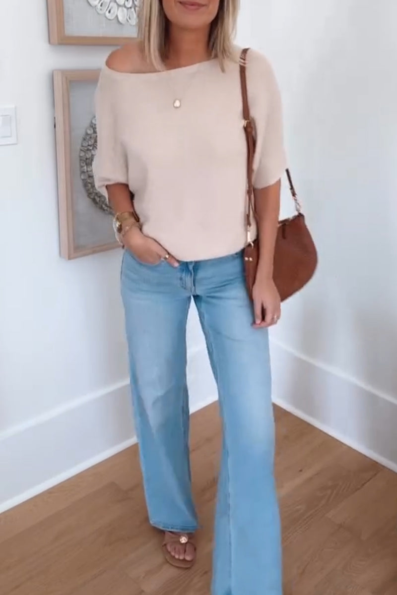 Women Round Neck Solid Color Casual Knitted Top