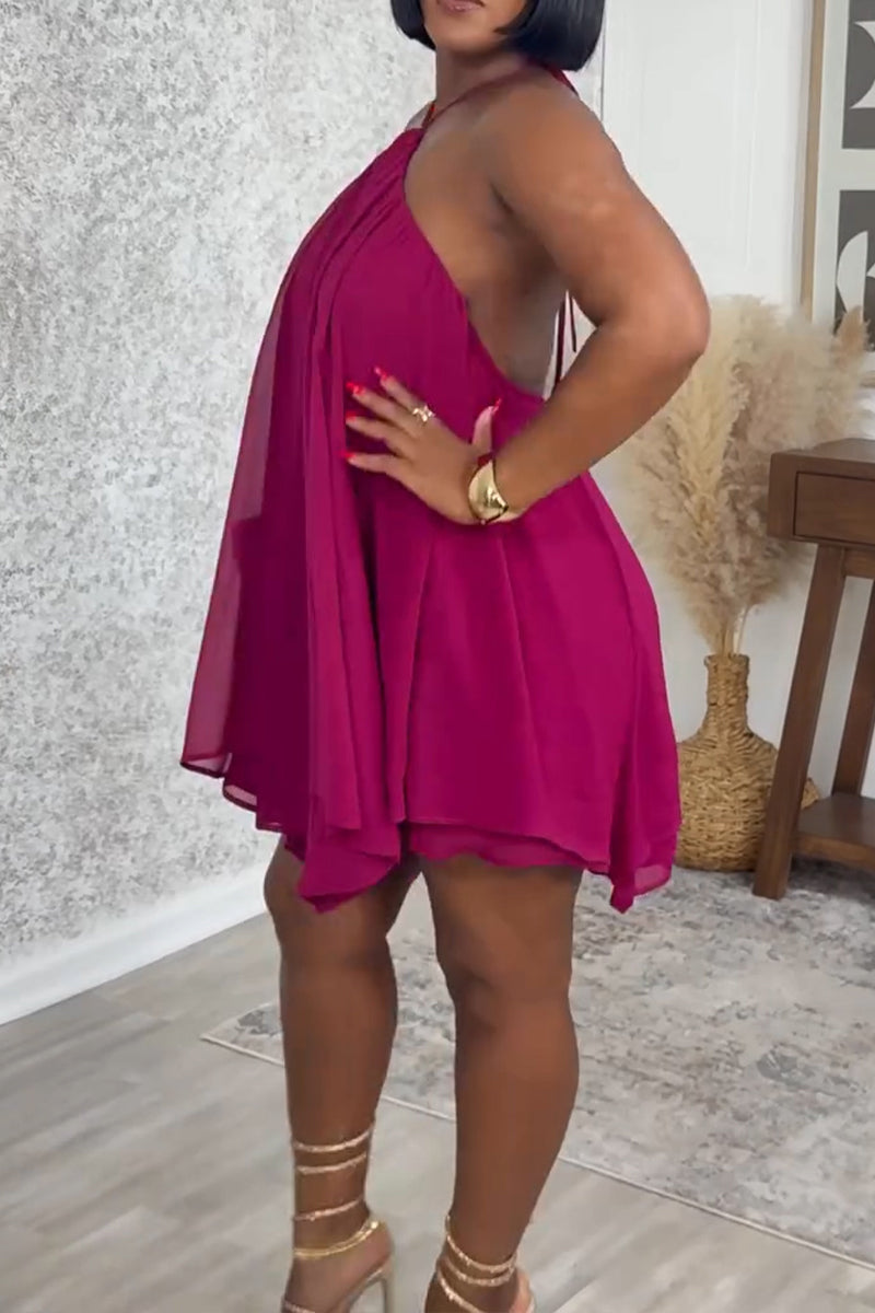 Women's Casual Halter Backless Mesh Loose Mini Dress