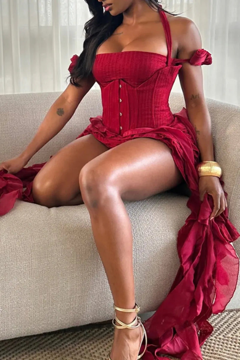 Women's Cutout Lace Up Asymmetrical Hem Party Mini Dress