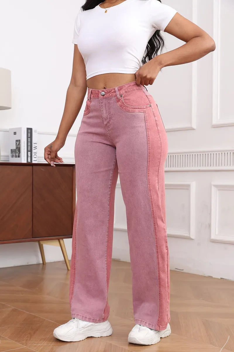 Casual Stretch Color-Block Washed Jeans