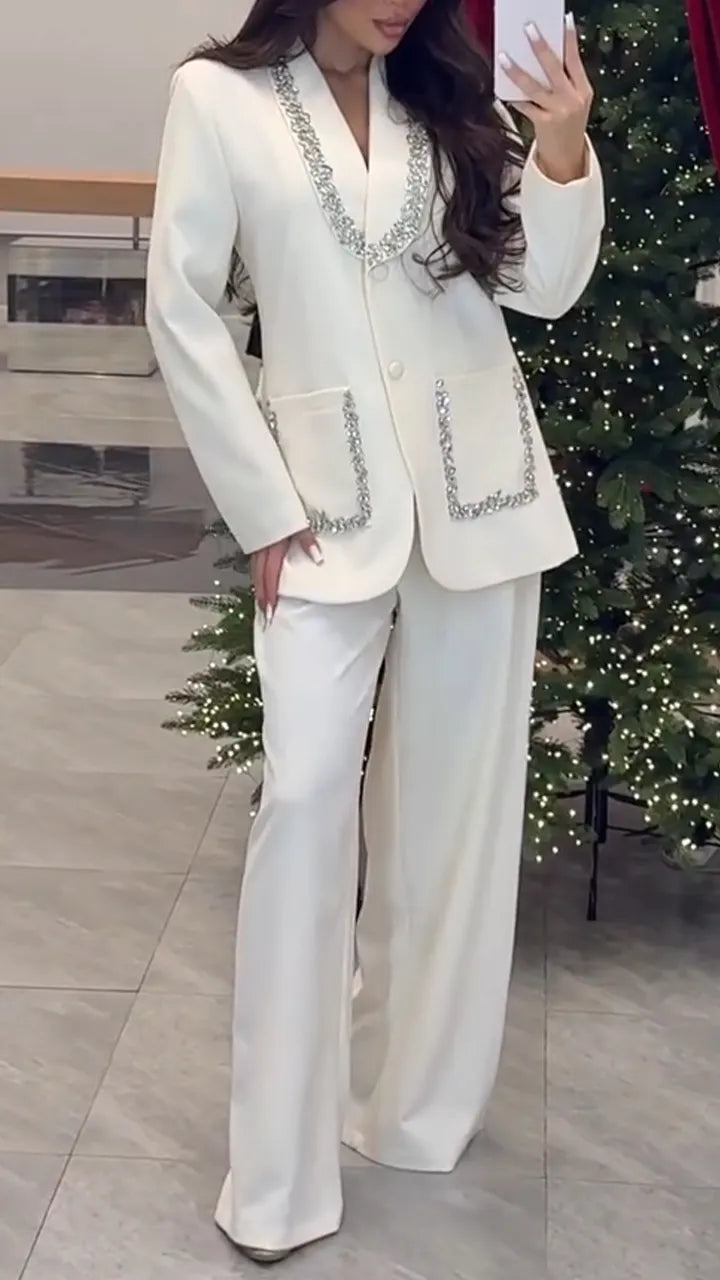 Women Laple Collar Hot Diamond Temperament Commuting Suit