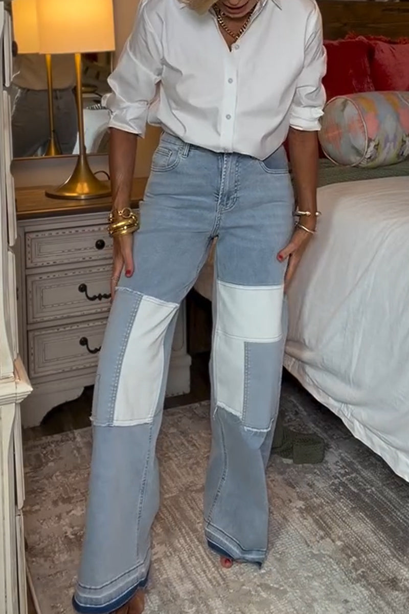 Women's Washed and Spliced Casual Jeans