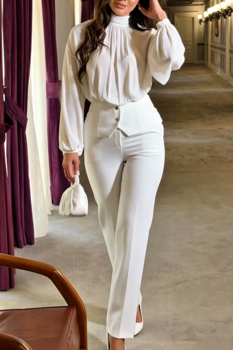 Women's Round Neck Top+ Patchwork Pants Elegant Temperament Set