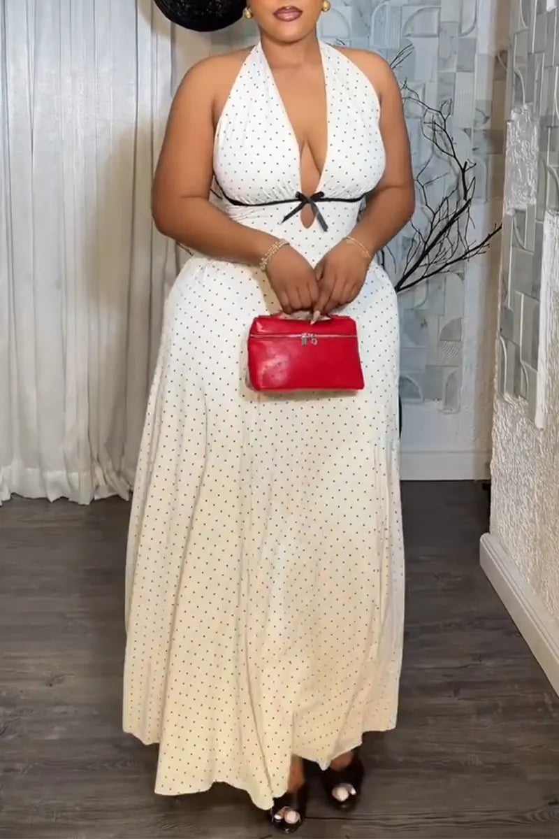 Women with Strapless and Waist Cinching Polka Dot Print Elegant Temperament Dress