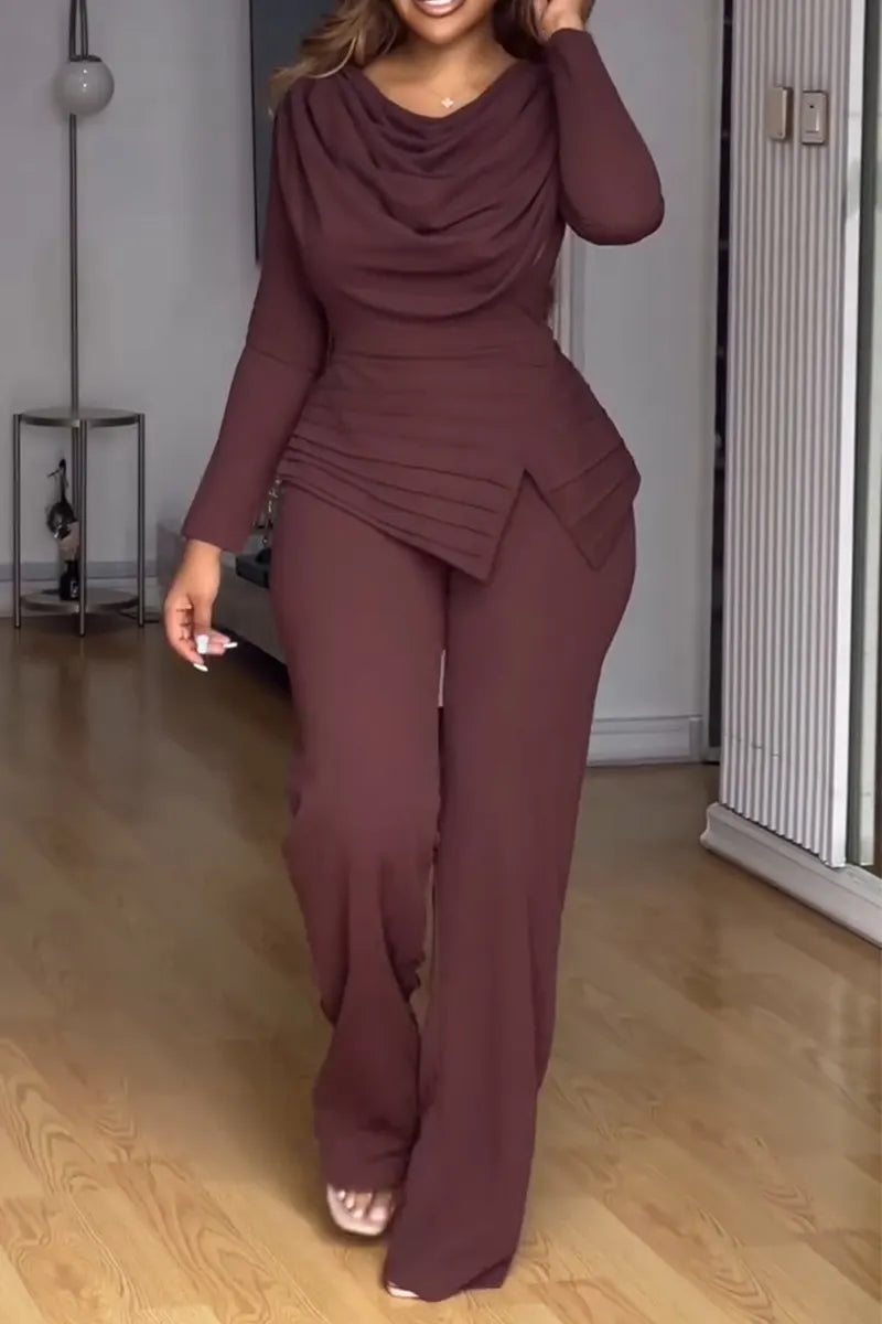 Women's Round Neck Solid Color Patchwork Elegant Temperament Jumpsuit