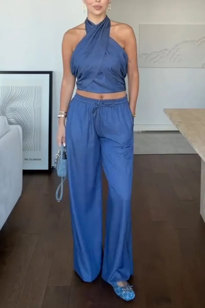 Women's Casual Halter Denim Stretch Vest or Jeans