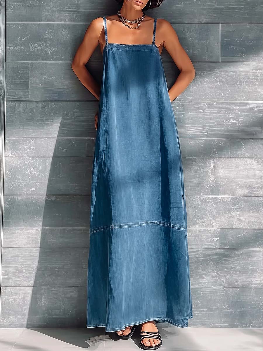 Women's Sleeveless Casual Loose Denim Suspender Dress