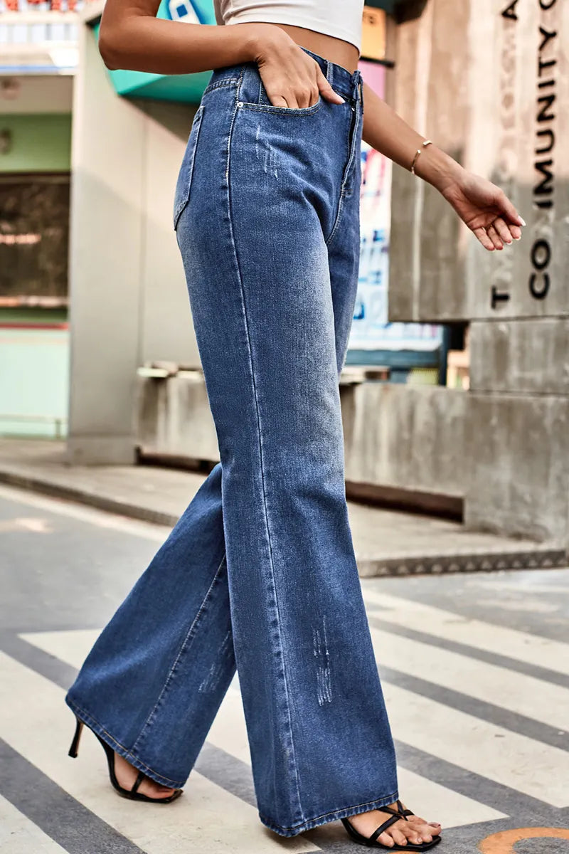 Ladies' Retro Washed Stretch Flared Jeans
