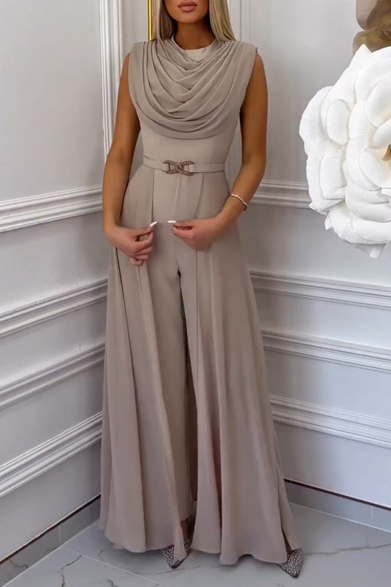 Women's Elegant Pleated Flowing Long Jumpsuit