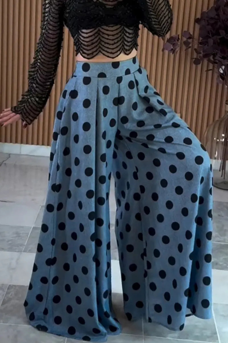 Women's Fashion Wide Leg Loose Polka Dot High Waist Pants