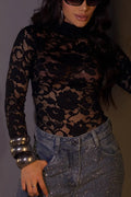Women's Round Neck Lace Patterned Top or Rhinestone Casual Jeans