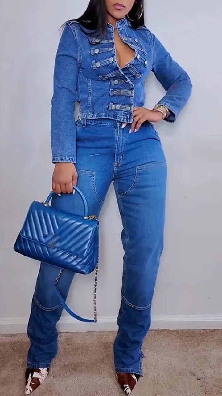 Women Temperament Casual Denim Suit