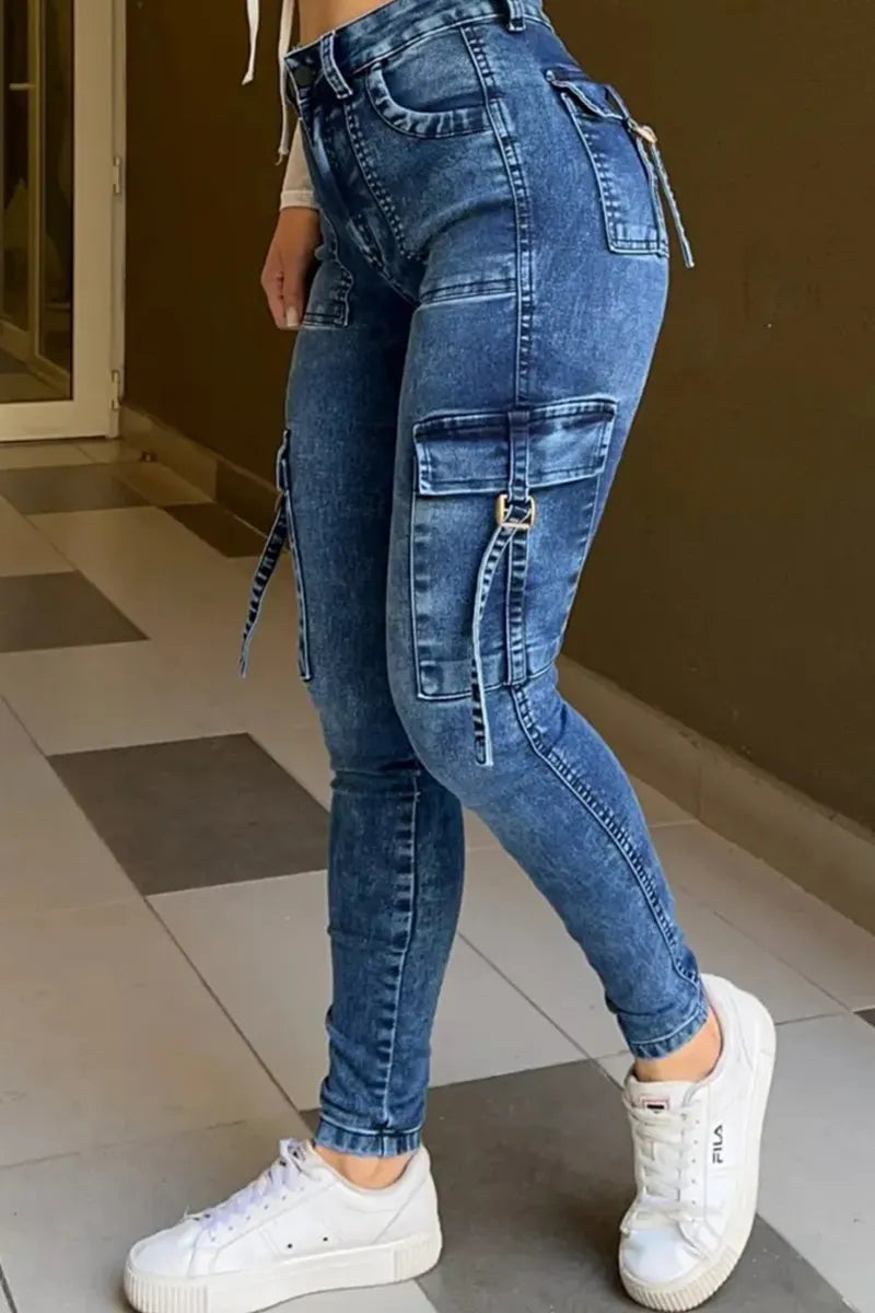 Women's Casual Multi Pocket Skinny Jeans