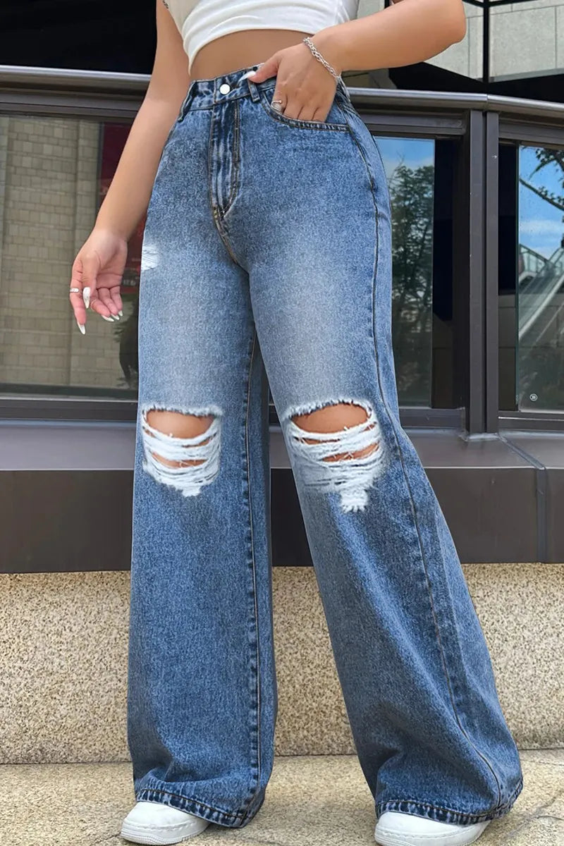 Women's Classic Slim - Fit Ripped Washed Jeans