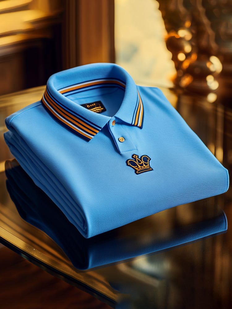 Men's Business Casual Logo Button Short Sleeve Polo Shirt