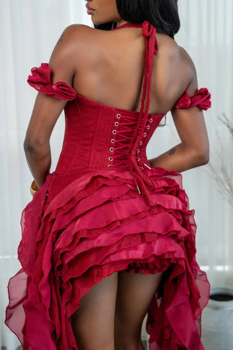 Women's Cutout Lace Up Asymmetrical Hem Party Mini Dress