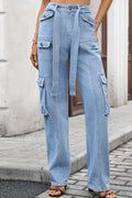 Women's Waistband Multi Pocket Utility Cargo Jeans