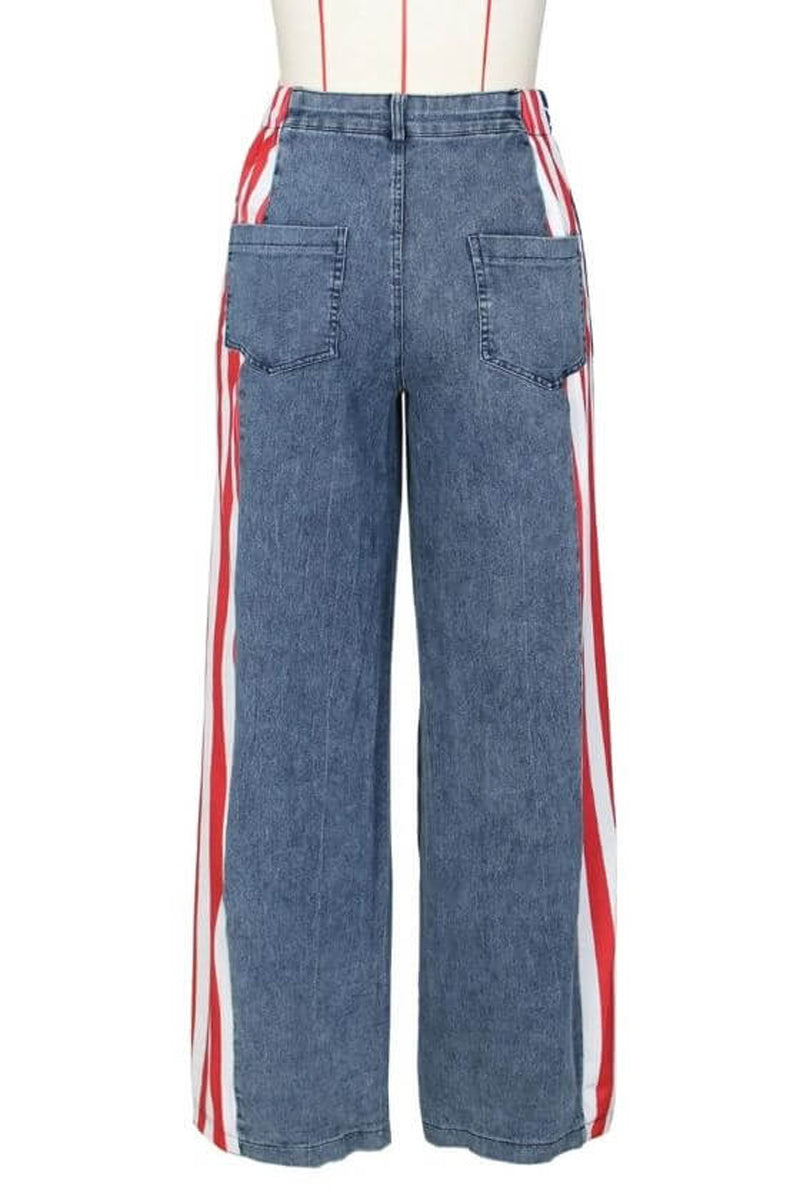 Ladies' American Flag Pattern Wide Leg Jeans