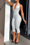 Women's Casual Slim Stretch Polka Dot Jumpsuit