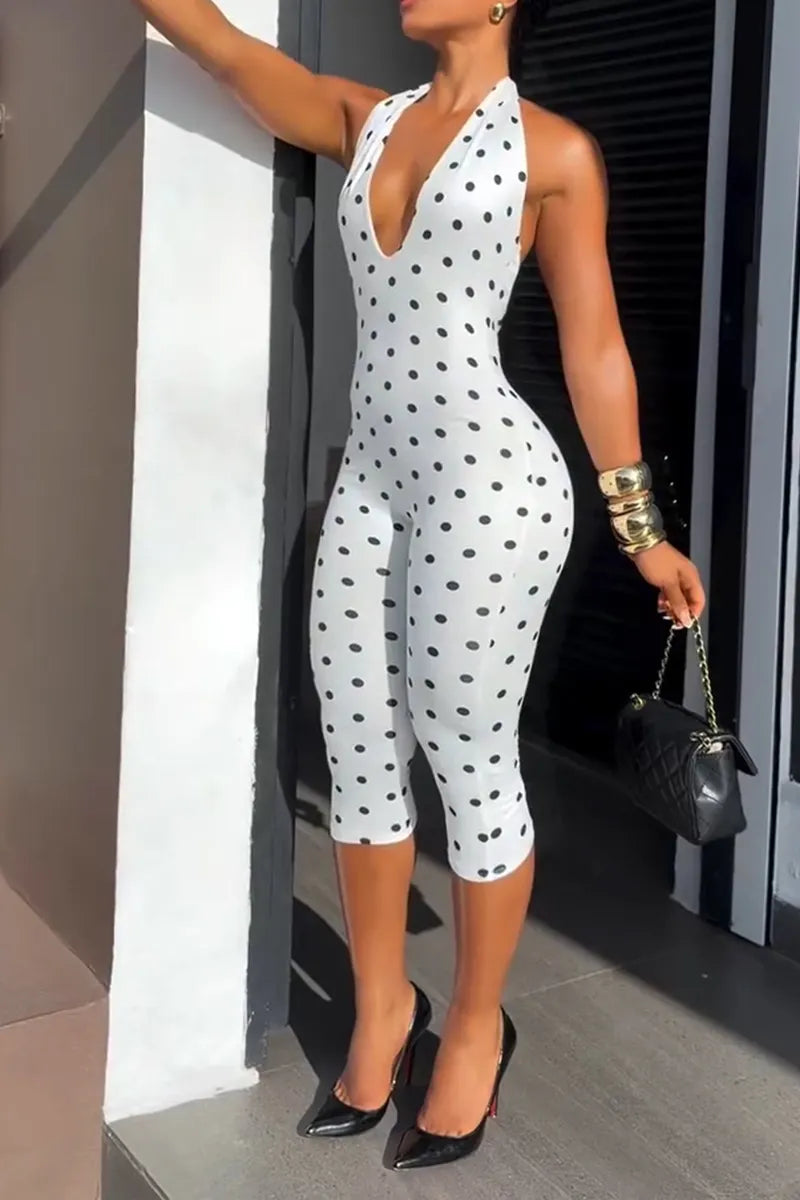 Women's Casual Slim Stretch Polka Dot Jumpsuit