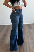 Women's Casual Gradient Shiny Rhinestone Wash Jeans