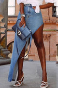 Ladies' Hot Selling Elegant Washed Denim Long Skirt