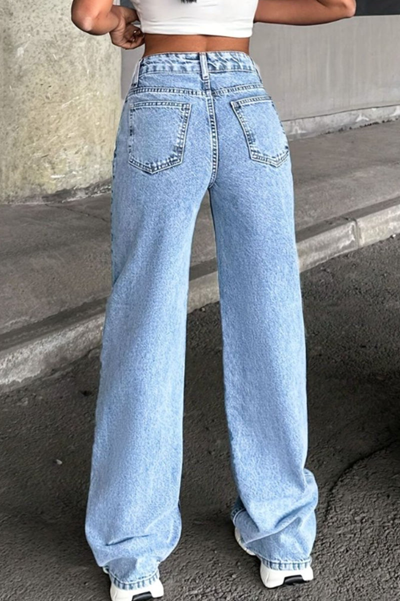 Women's Casual Rhinestone Wide Leg Jeans