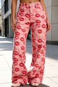 Women's Lip Print Casual Wide Leg Jeans
