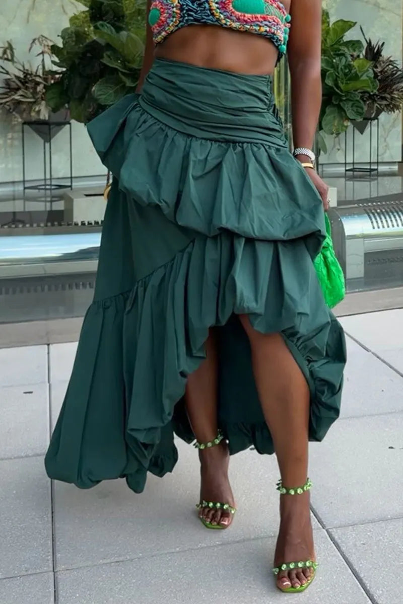 Women's Fashion Tiered Balloon Asymmetric Hem Maxi Skirt