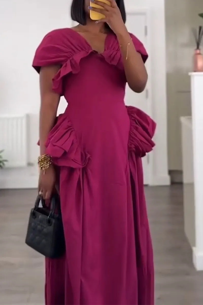 Women's V-neck Solid Color Patchwork Elegant Casual Dress