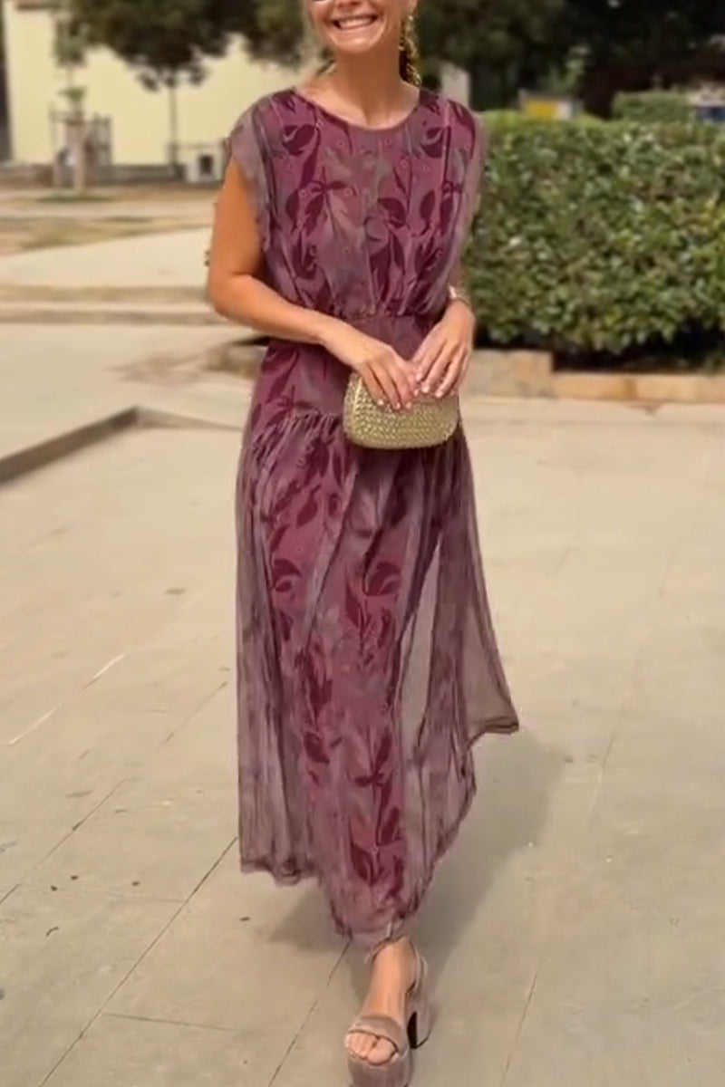 Women's Round Neck Printed Patchwork Elegant Casual Dress