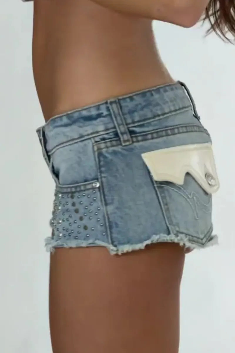 Women's Casual Beaded Cropped Denim Shorts