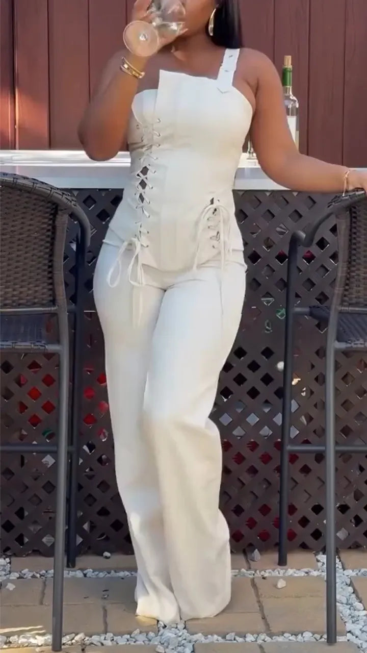 Women Off Shoulder Strap Top + Pants Sexy Casual Suit