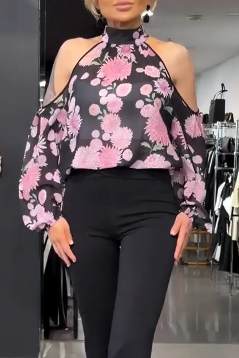 Women Neck Hanging Off Shoulder Printed Casual Top