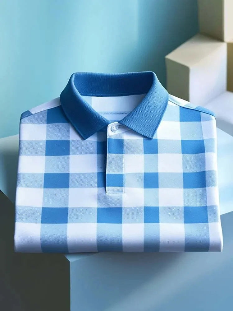 Men's Classic Business Logo Button Short Sleeve Polo Shirt