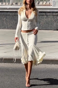 Women's Low Neck Breasted Top+ Half Skirt Elegant Temperament Set