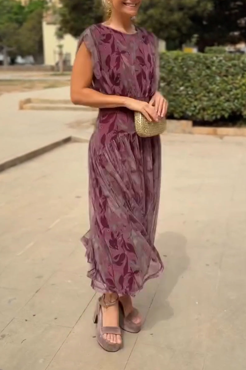 Women's Round Neck Printed Patchwork Elegant Casual Dress