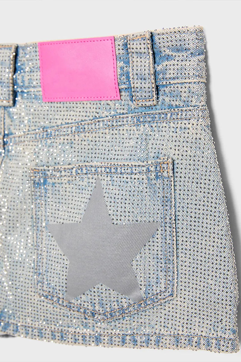 Women's Fashion Star Pattern Rhinestone Denim Skort