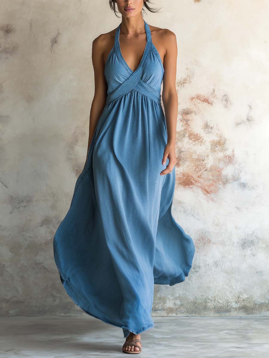 Women's Retro Art Stylish Casual No Sleeve Denim Dress