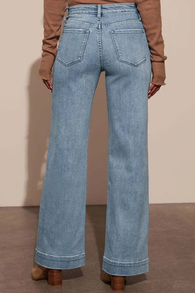 Women's Casual High Rise Straight Leg Washed Jeans