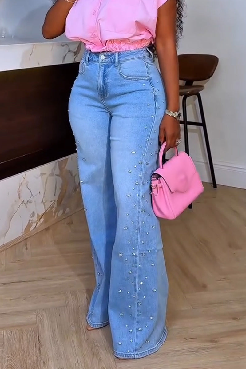 Women's Rhinestone-Embellished Washed Casual Jeans
