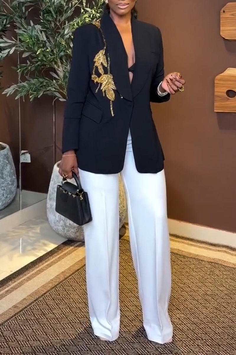 Women's Urban Commuter Pattern Decoration Blazer or Suit Pants