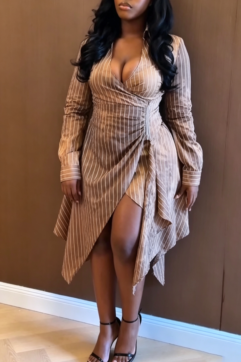 Women's Deep V-neck Vertical Stitching Irregular Sexy Casual Dress