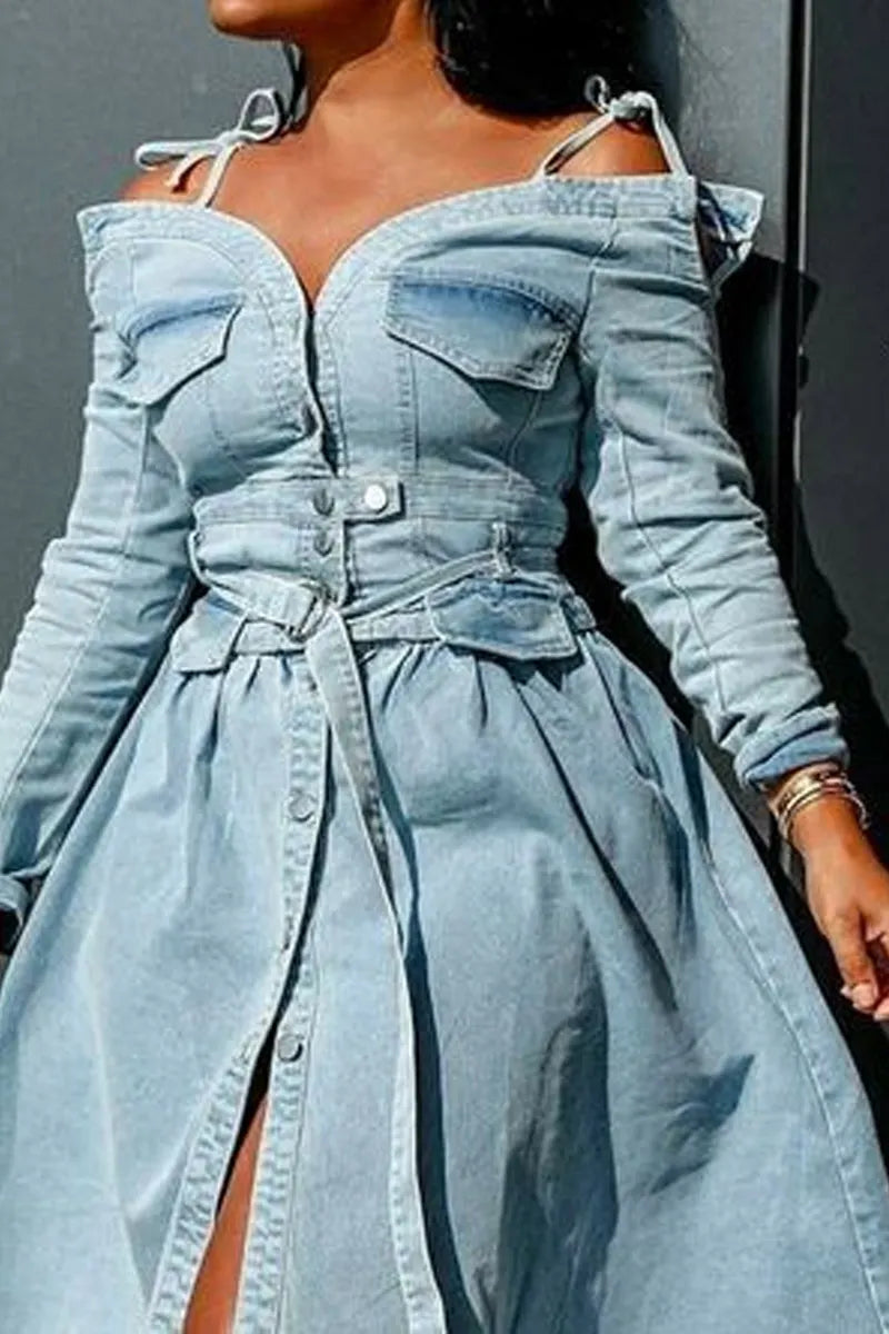 Ladies' Hot Selling Casual Elegant Washed Long Sleeved Knee Length Dress