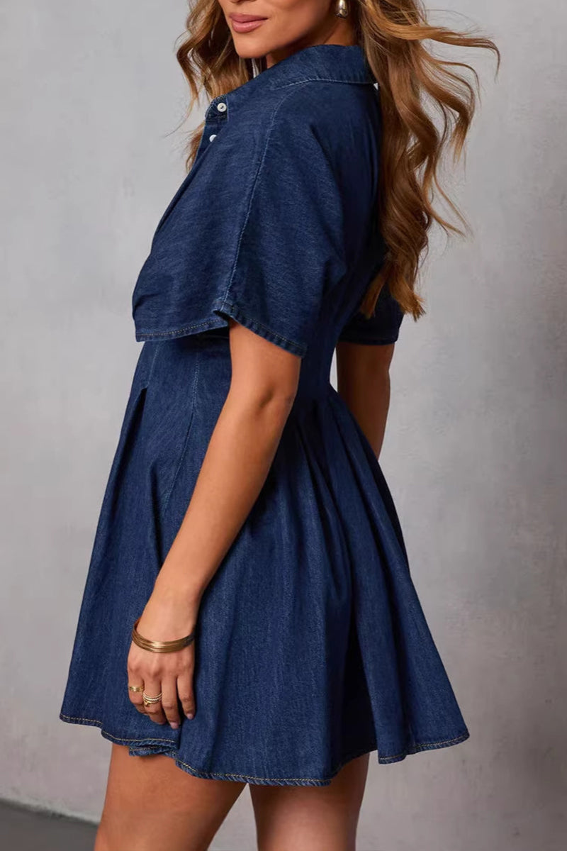 Women's Elegant Waist Defined Batwing Denim Dress